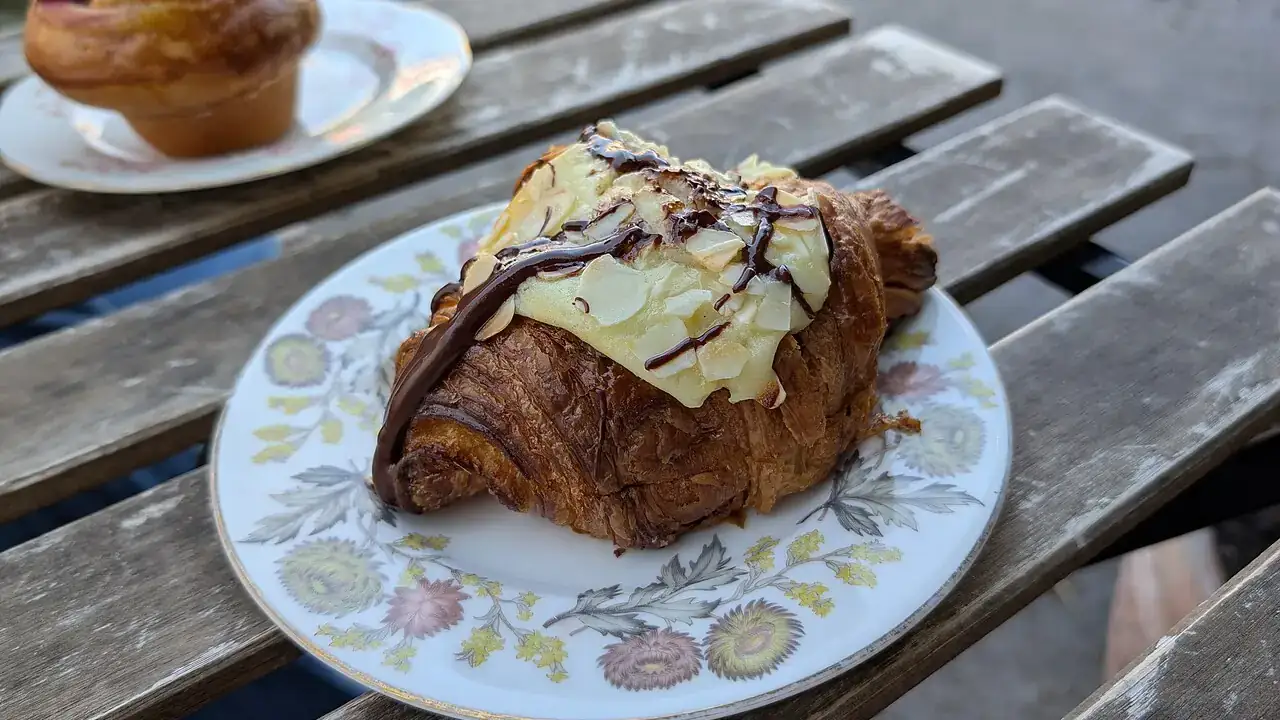 Chocolate drizzled croissant